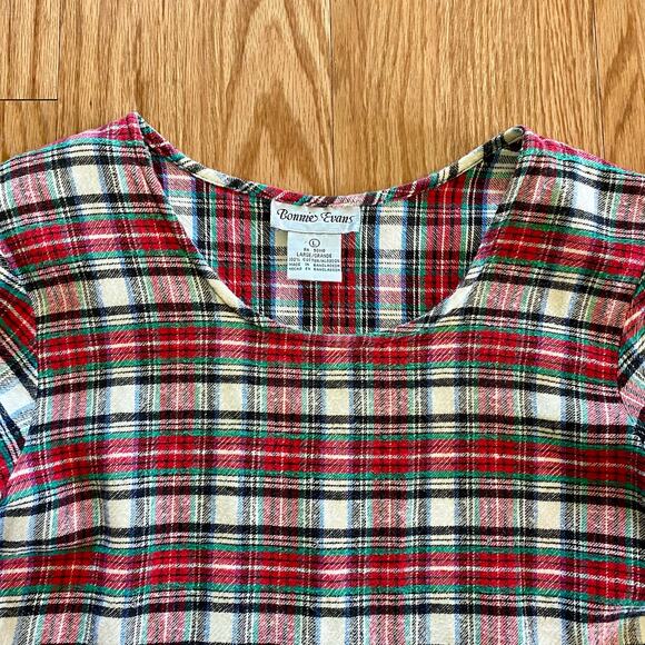 Bonnie Evans Vintage Plaid Tartan Flair Red Holiday Dress Girls Large - Picture 3 of 15
